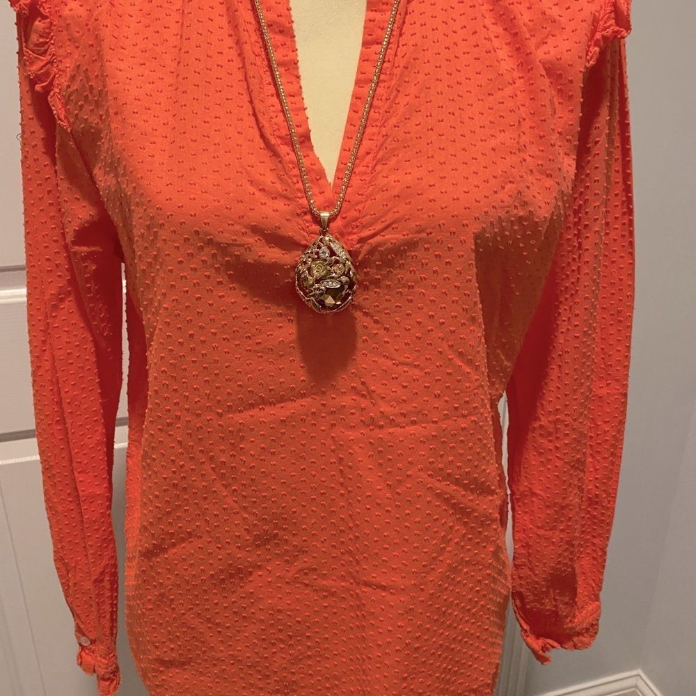 J.Crew Orange Textured Ruffle Blouse